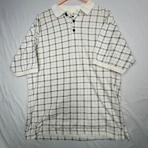 Givenchy Activewear Mens XL Polo Shirt Vintage Plaid Grid Cotton Cream Black